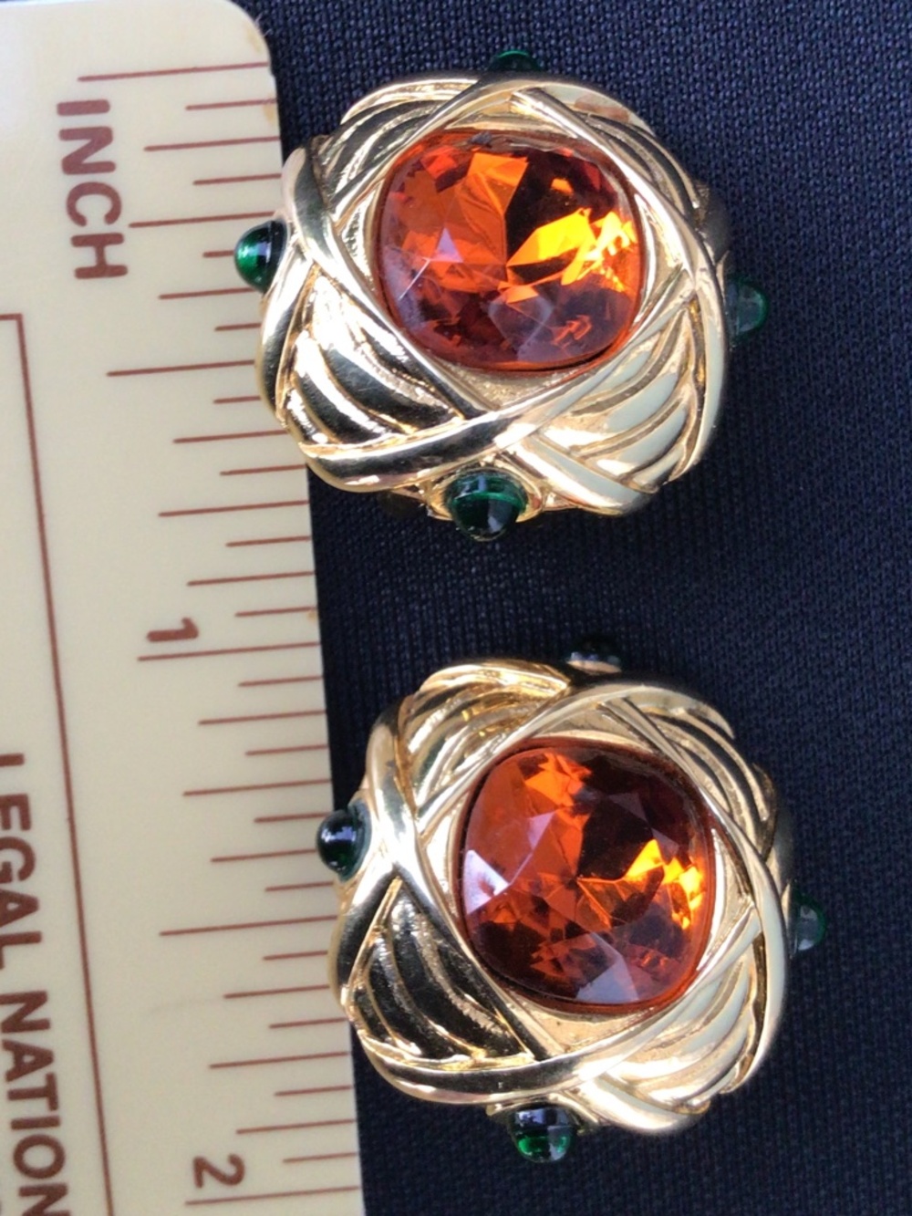 Vintage Nolan Miller Faux Topaz and Green Accents Button Clip On Earrings - Picture 5 of 16